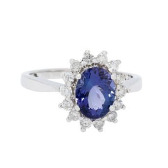 Ring mit Tansanit entouriert von 14 Brillanten