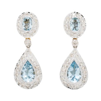 Ohrhänger mit Aquamarinen, oval und Tropfenschliff zus. 5,30 ct. mit Brillanten zus. 1,72 ct.