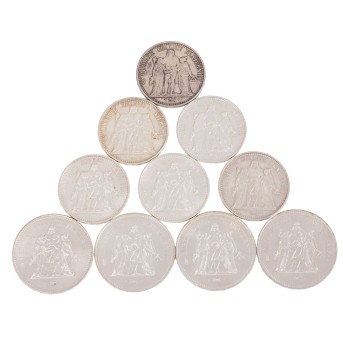 Frankreich/SILBERsammlung 6x 10 Francs & 4x 50 Francs