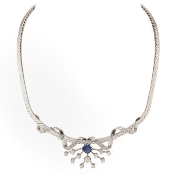 Collier mit Saphir und Altschliffdiamanten von zus. ca. 1,90 ct,