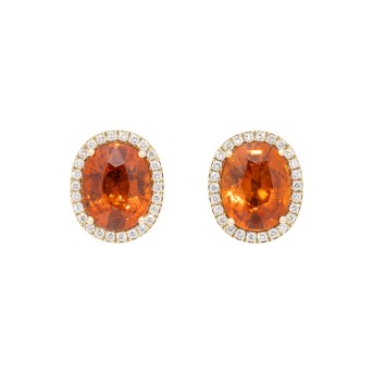 Paar Ohrstecker, bes. mit 2 feinen Mandarin Granat Ovalen zus. 11,65 ct. 
