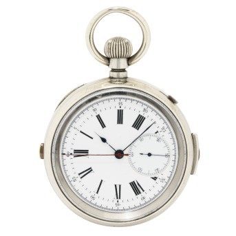 Anonyme offene Taschenuhr mit Chronograph und Viertelstundenrepetition.