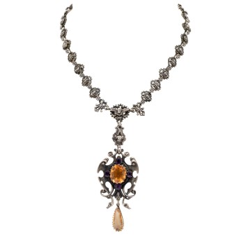 Historismus Collier mit Topasen und Amethysten,