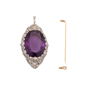 Feiner historischer Anhänger/Brosche mit Amethyst,