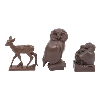 MEISSEN 3 Tierfiguren, Böttgersteinzeug, 20. Jh.