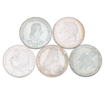 BRD Top Five - 5 x 5 DM Gedenkprägungen 1952 - 1964