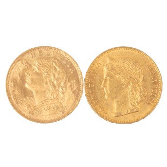 Schweiz/GOLD - 20 Franken 1894, 1922. "Helvetia" und "Vreneli". 2 Stück.