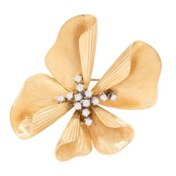 SCHILLING Brosche "Blüte" mit Brillanten zus. ca. 0,3 ct,