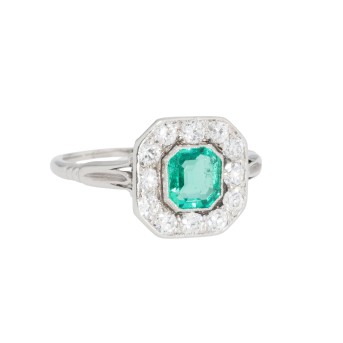 Art Déco Ring mit Smaragd und Diamanten,