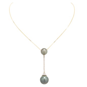 Collier mit Perlen und Brillanten,