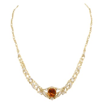 Collier mit Citrin, Diamanten und Perlen,