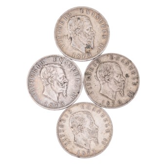 Italien/SILBER – 4 x 5 Lire, Vittorio Emanuele II (1861-1878)