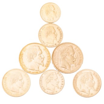 Frankreich - Kl. Lot / Napoléon III. (1852-1870) 7 x Goldmünzen mit insg. 21 g