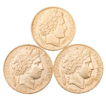 Frankreich - Kl. Lot / 2. Republik (1848-1852), 1x 10 Fr & 2x 20 Fr. 'Ceres'
