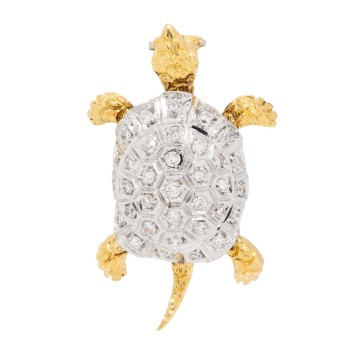 Brosche "Schildkröte" mit Diamanten von zus. ca. 0,25 ct,
