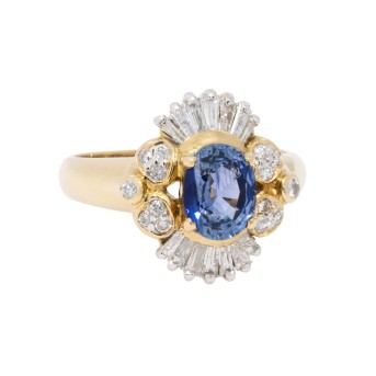 Ring mit Saphir und Diamanten zus. ca. 1 ct,