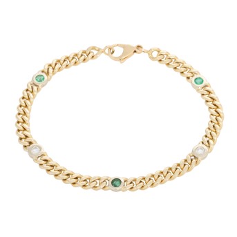 Armband mit 3 Smaragden und 2 Brillanten zus. ca. 0,2 ct,
