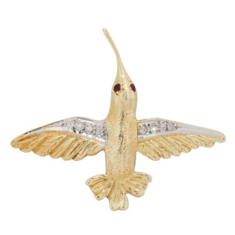 Brosche "Kolibri" mit Diamanten und Rubinen,