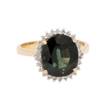 Ring mit grünem Saphir ca. 3,4 ct und Diamanten