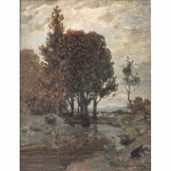 KOTSCHENREITER, HUGO (1854-1908) "Sommerlandschaft mit Bachlauf bei Mondschein"