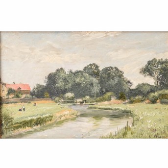HERTLING, WILHELM JAKOB (1849-1926) "Schwabing, Landschaft mit Fluss"