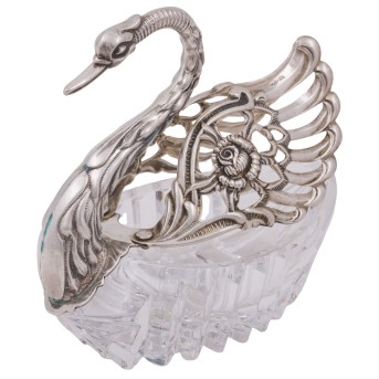 ALBERT BODEMER, Gewürzschwan Glas/835 Silber, 20 Jh.,
