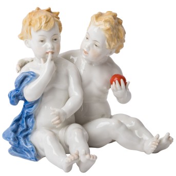 PORZELLANFABRIK KARL ENS "Zwei sitzende Knaben mit Apfel" 1919-1972