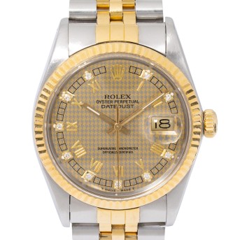 ROLEX ROLEX Datejust 36 mit seltenem 'Houndstooth Diamond Dial' Ref 16013 'LC 100' Herrenuhr aus Erstbesitz von 1987 mit Papieren.