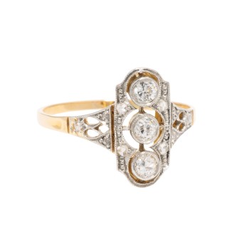 Art Deco Ring mit 3 Altschliffdiamanten