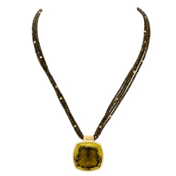 Collier aus grünem Obsidian mit großem Zitronenquarz, 