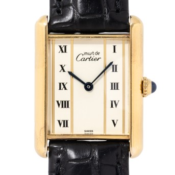 CARTIER Tank Vermeil 'Column Dial' Ref. 590005 Armbanduhr von 1990 mit Papieren. 