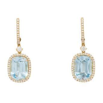 Elegante Ohrhänger mit Blautopas 'Sky Blue' 10,71 ct. und Brillanten zus. 0,47 ct.