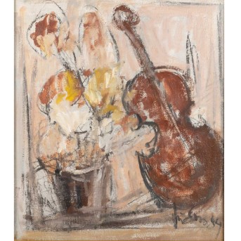 UNBEKANNTER KÜNSTLER DES XX JAHRHUNDERTS "Stillleben mit Cello und Blumen" 1984
