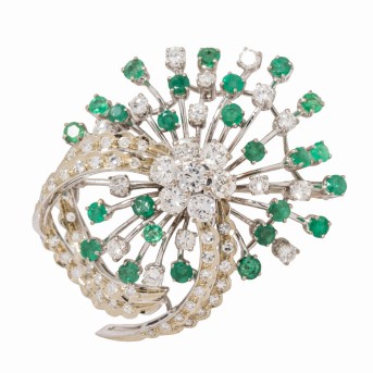 Brosche mit Smaragden ca. 2 ct und Diamanten
