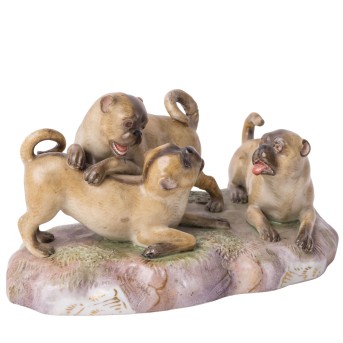 MEISSEN, Figurengruppe "Drei spielende Möpse" 1814–1860