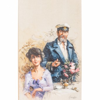 NITSCHKE, DETLEF (1935) "Kaptitän beim Tee mit eleganter Dame"