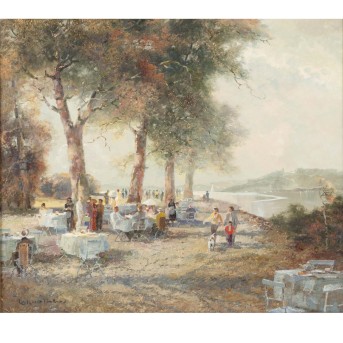 GSCHOSSMANN, LUDWIG (1894/1913- 1988) "Café am Chiemsee"