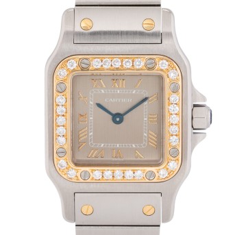 CARTIER Santos Galbée Damenuhr Ref. 1567 mit Brillant-Lünette und Box.