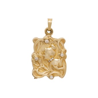 Jugendstil Medaillonanhänger mit Diamanten
