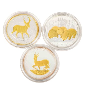 Alle Welt/SILBER 3x 1oz Ag fein mit Goldauflage