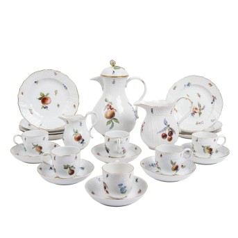 MEISSEN, 22-tlg. Kaffeeservice f. 6 Personen 'Früchte und Blumen', 2. Wahl, 19. Jh.