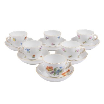 MEISSEN MEISSEN, 6 Mokkatassen mit Untertassen, 1. und 2. Wahl, 20. Jh.