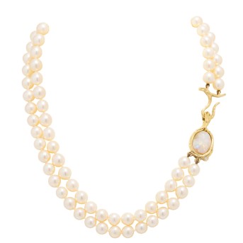 Perlencollier mit Opal und Brillant
