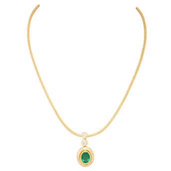 Collier und Clipanhänger mit Smaragd ca. 3 ct und Brillanten