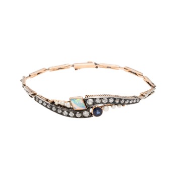 Armband mit Saphir, Opal, Perlen und Altschliffdiamanten