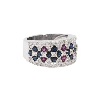 Ring mit Rubinen, Saphiren und Brillanten