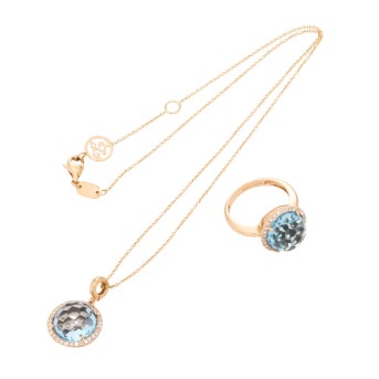 Set aus Collier und Ring mit 2 Blautopasen zus. ca. 22 ct