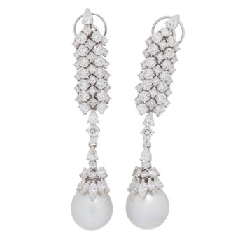CHRISTEL HEILMANN. Elegante Südsee- Diamantohrhänger