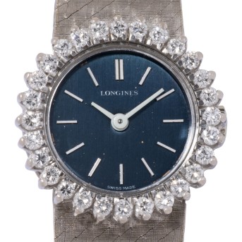 LONGINES Vintage Weißgold Damen Cocktailuhr mit Brillantlünette.