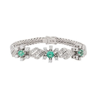 Armband mit 3 Smaragden und Diamanten zus. ca. 3 ct,
